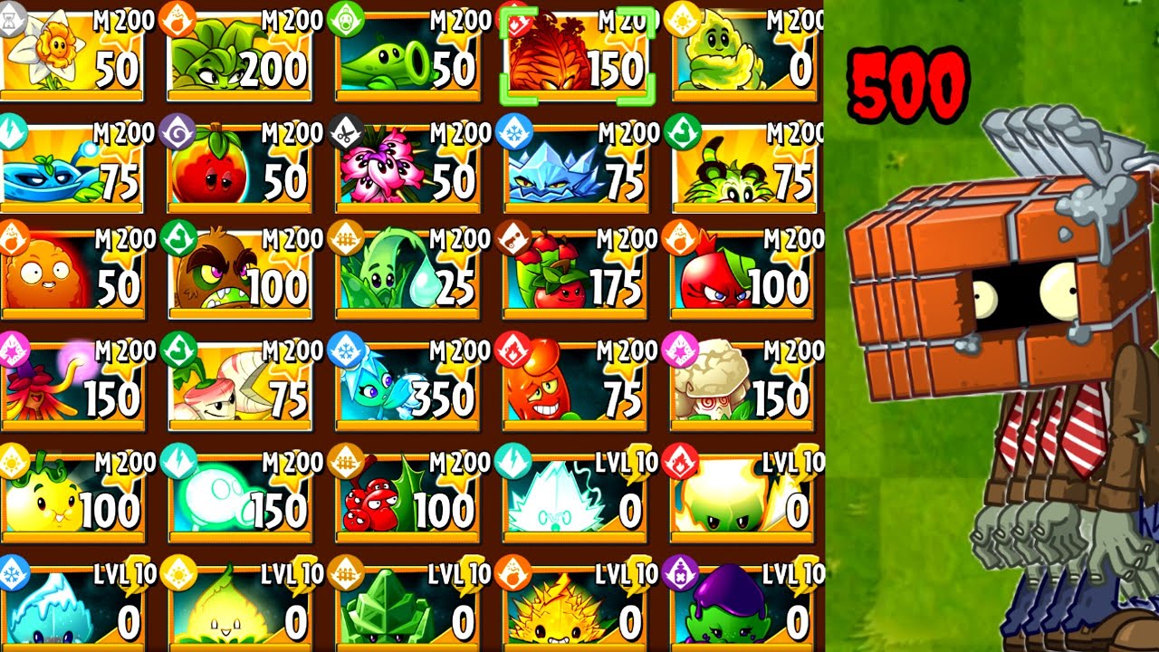 Brickhead Zombie 500 10 level Vs All plants max?