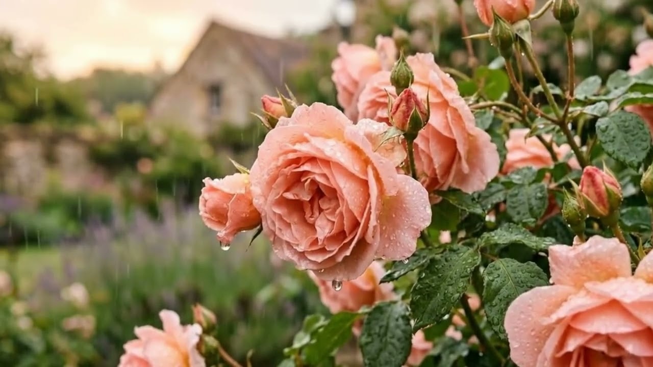 Healing Rain on Apricot Roses 🌹 Relaxation Music for Deep Sleep & Stress Relief ⛈️✨