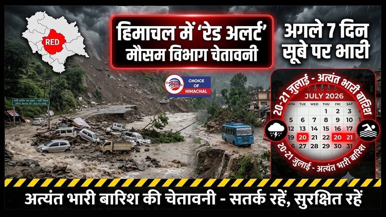 हिमाचल में मौसम का 'रेड अलर्ट' : 20 और 21 जुलाई को अत्यंत भारी बारिश की चेतावनी