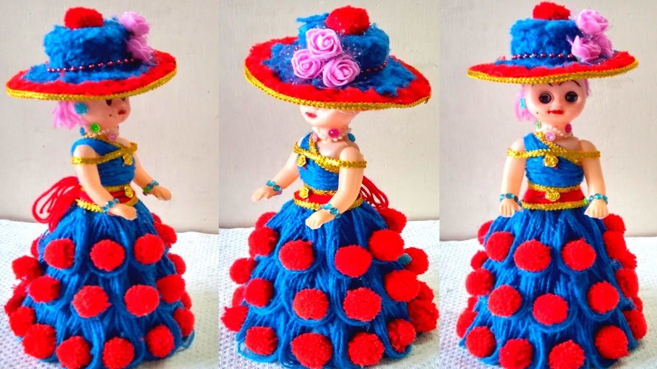 ऊन से गुड़िया सजाने का नया तरीका | DIY Pom Pom Doll/Beautiful Doll Craft/Doll design/DIY Doll Decor
