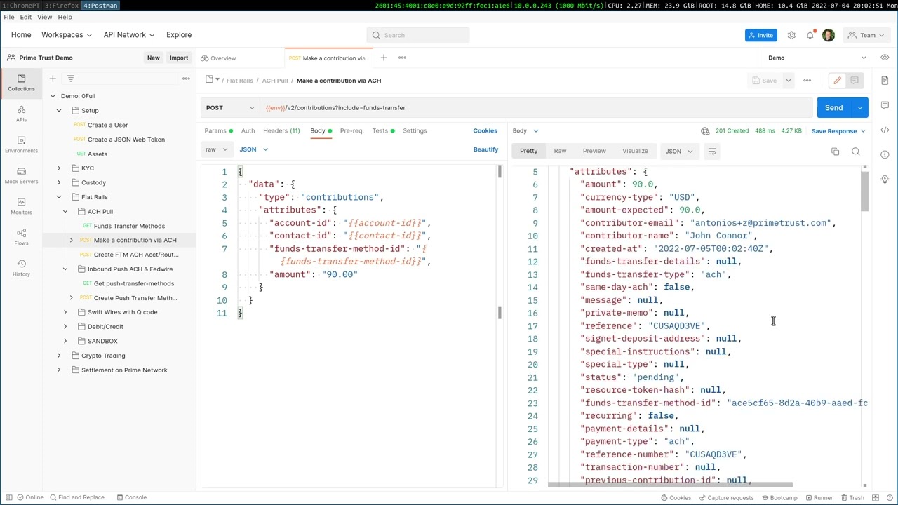 Demo - Prime Trust API - Fiat Rails - ACH Pull
