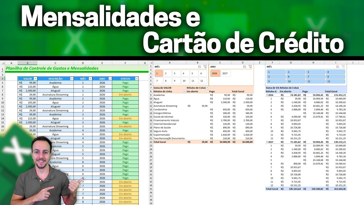 Como fazer Planilha Controle de Mensalidades e Assinaturas | Contas a Pagar e Em Aberto
