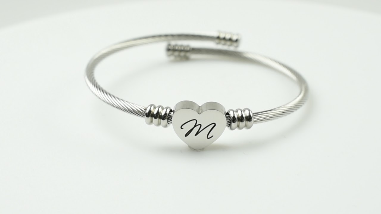 Pink Box Solid Stainless Steel Initial Cable Bracelet