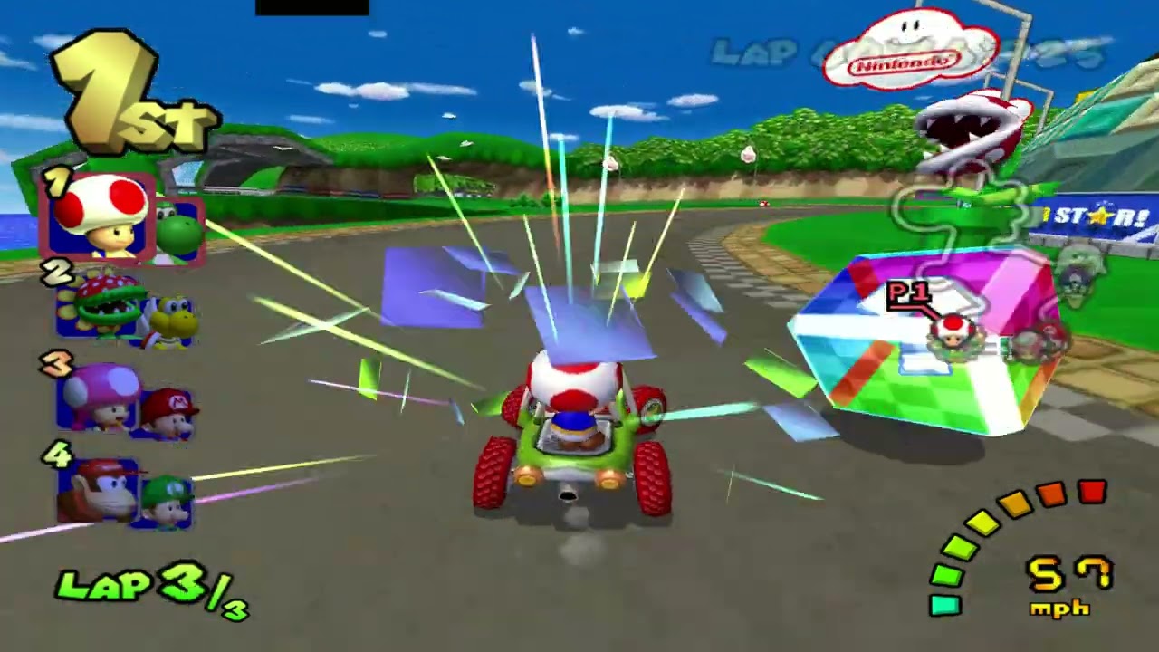 Yoshi Circuit - Mario Kart: Double Dash!! (Gamecube) 150cc (Yoshi & Toad driving Turbo Yoshi)