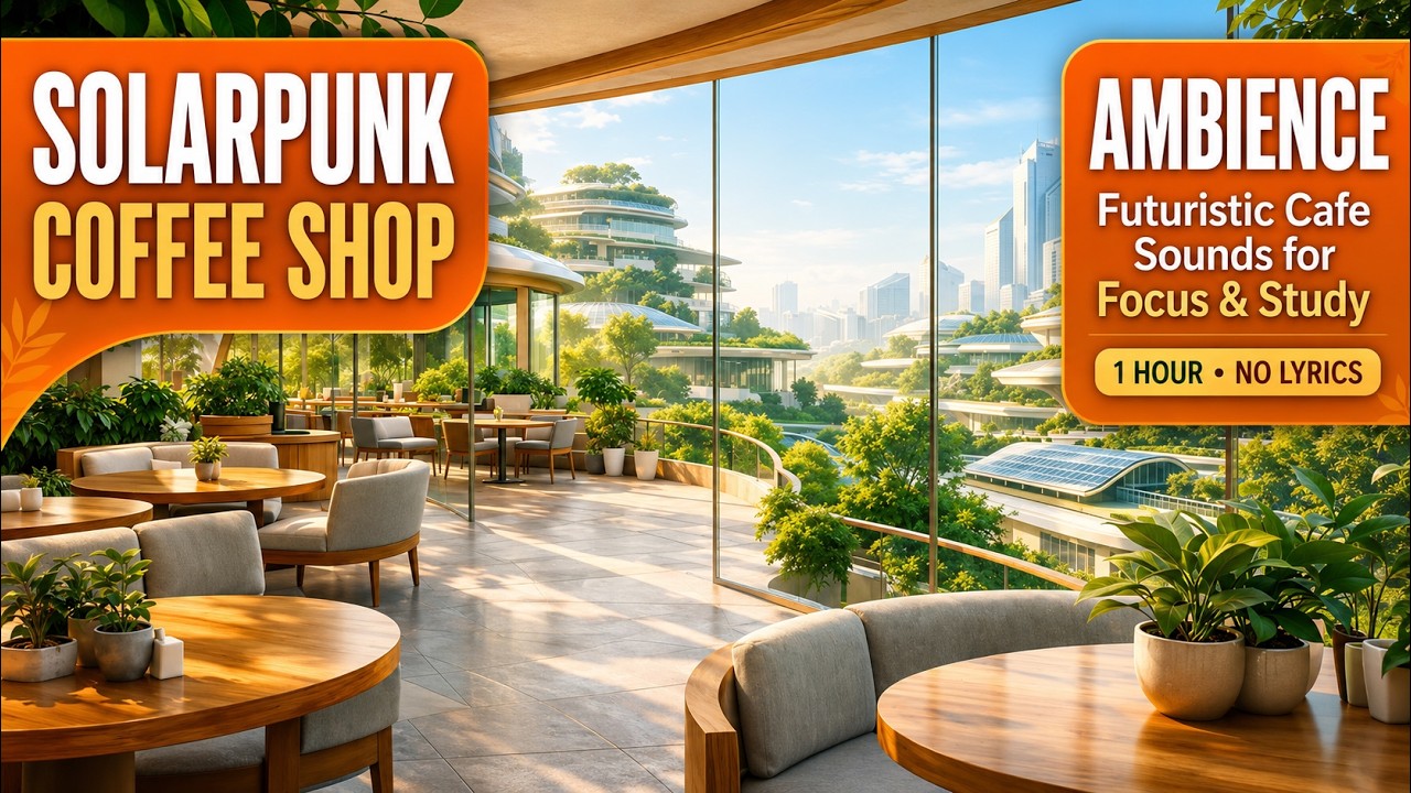 Solarpunk Coffee Shop Ambience | Futuristic Cafe Sounds for Focus & Study (No Lyrics)