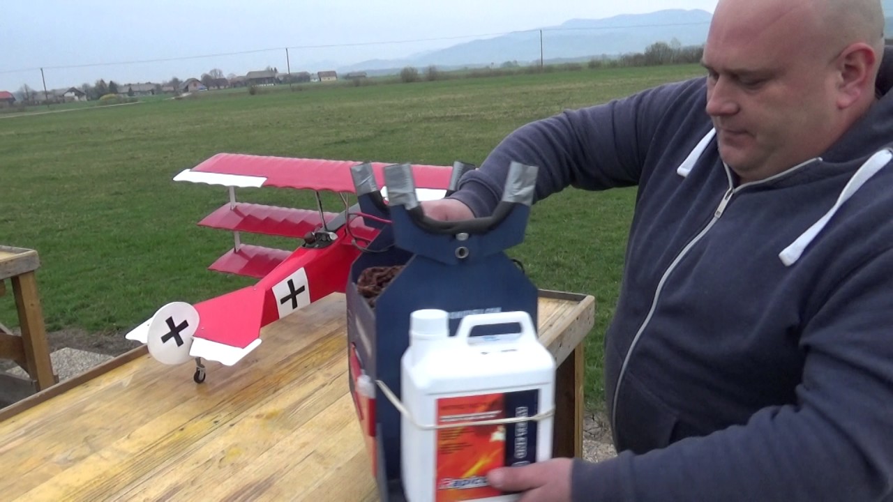 Fokker DR1 Triplane Red Baron RC nitro Maiden flight with crash