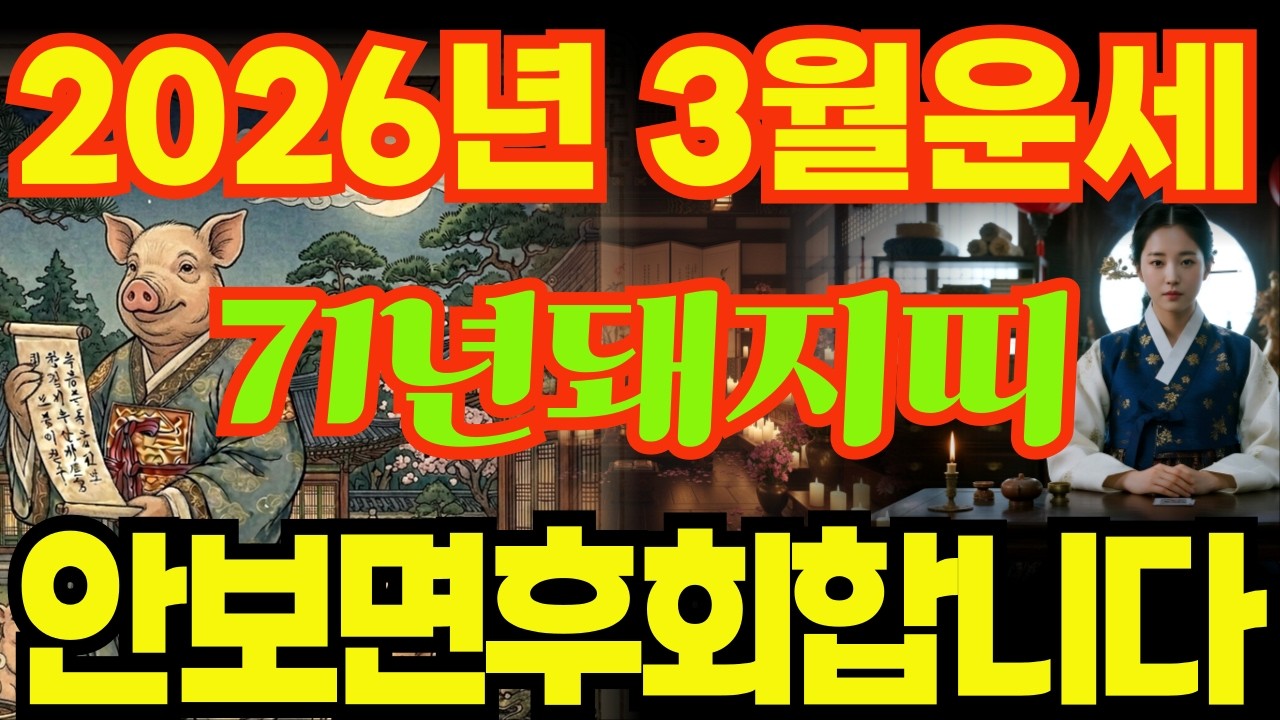 [71년돼지띠운세]안보면후회합니다!!1971년신해생돼지띠26년3월운세