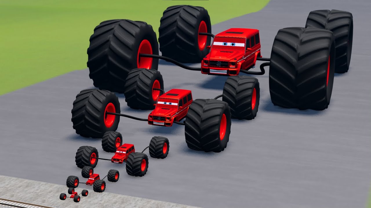Big & Small McQueen Red Vizor Wheels VS Train | BeamNG.drive