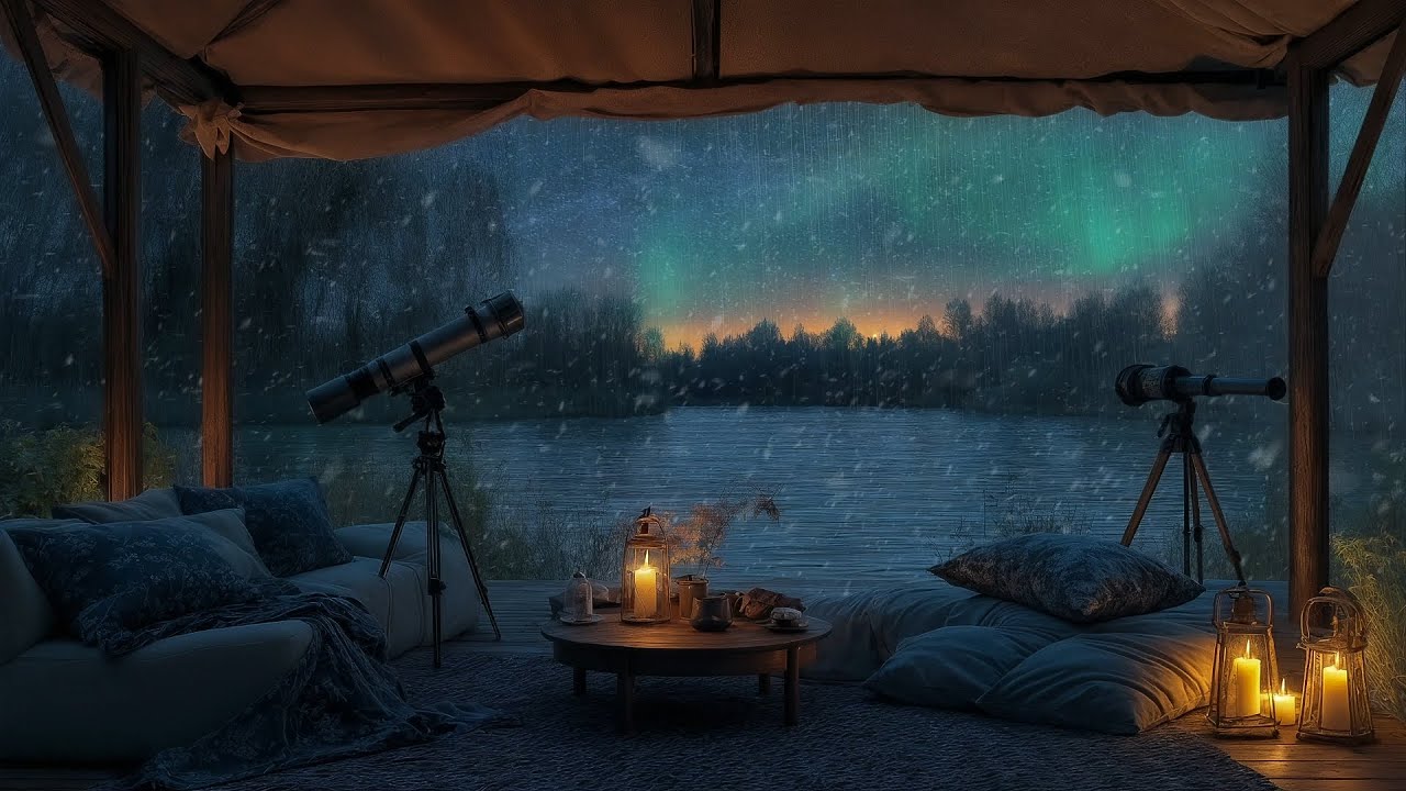A Quiet Night in the Arctic: Aurora Borealis & Falling Snow for Mind Relief 🌌❄️