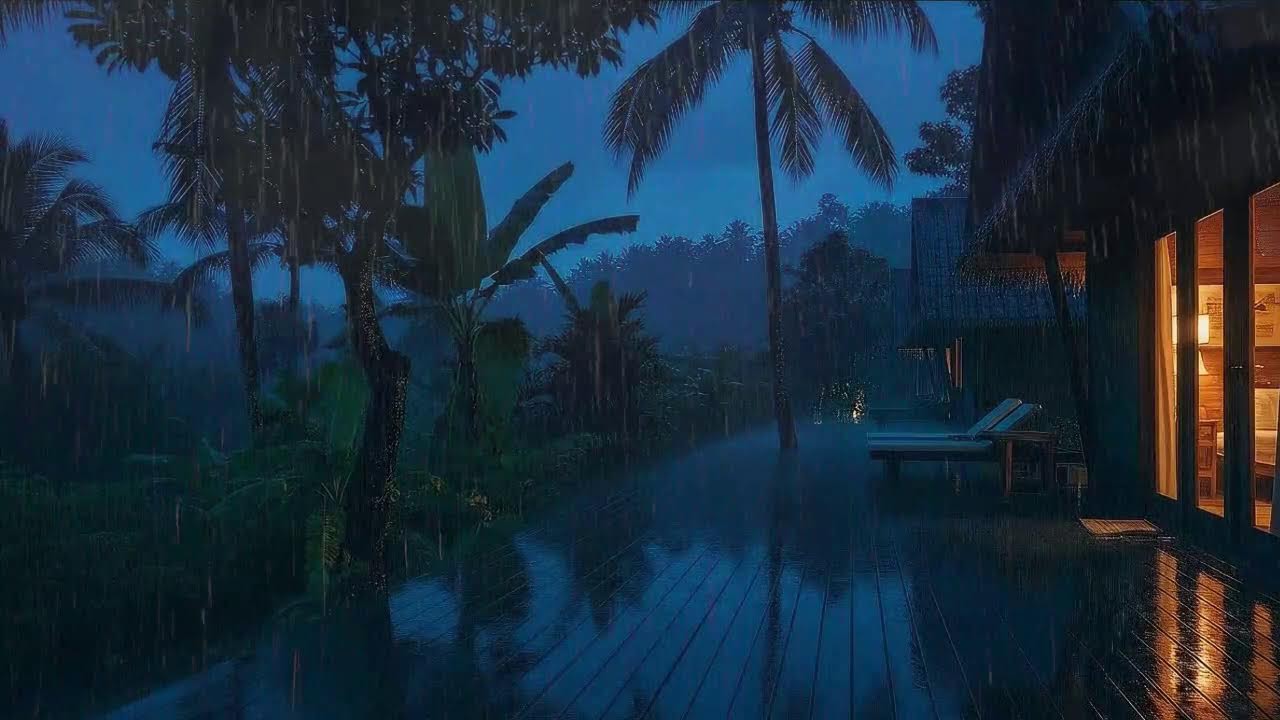 Sleep Faster with Gentle Rain Sounds and Soft Thunder Murmur at Cabin Terrace 🌧️