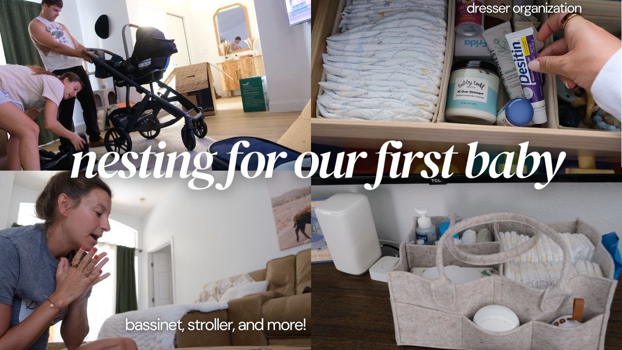 NEST WITH ME VLOG: as a first time mom // diaper caddy, dresser organization, stroller setup + more