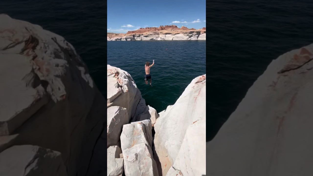 cliff jumping huge gap at lake powell
