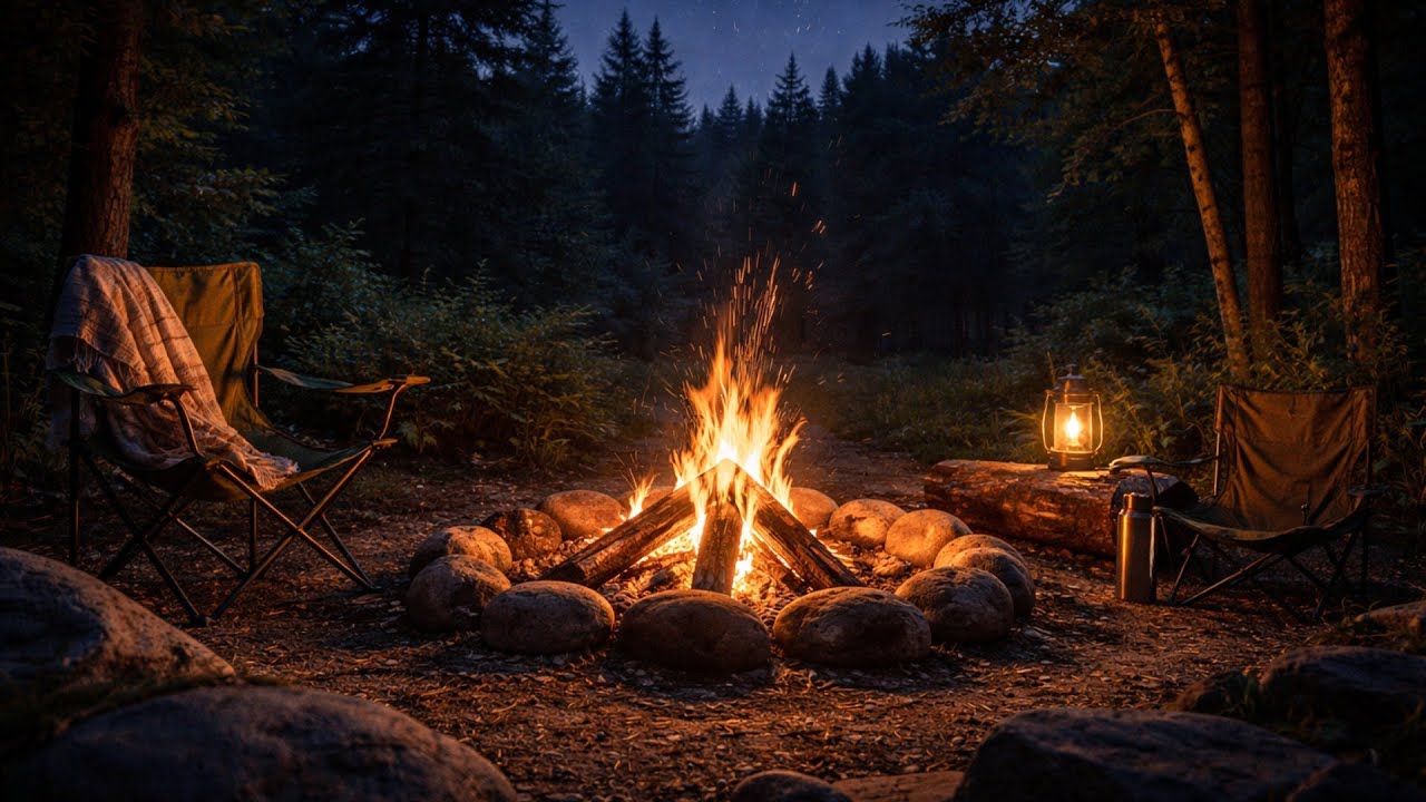 8 Hours Campfire Ambiance 🔥 Crackling Fire, Crickets & Night Nature Sounds for Relaxation