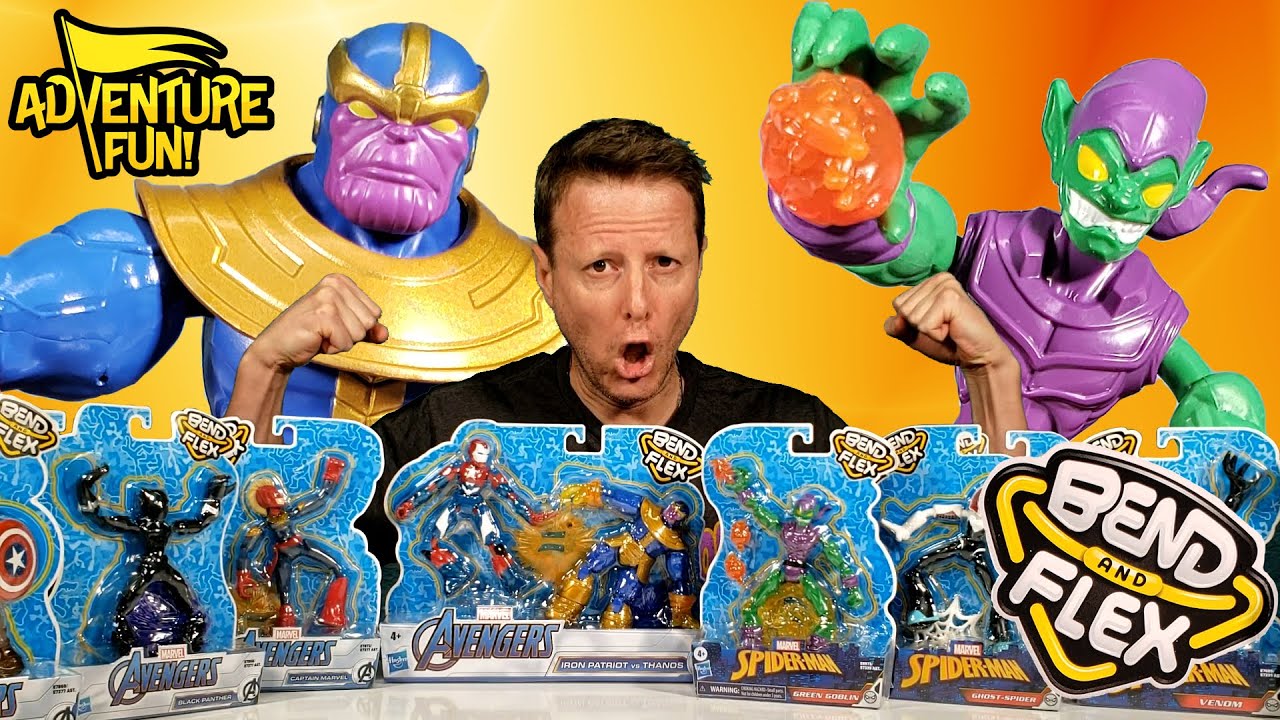 Обзор 12 фигурок Marvel Spider-Man и Мстителей Thanos Bend and Flex!