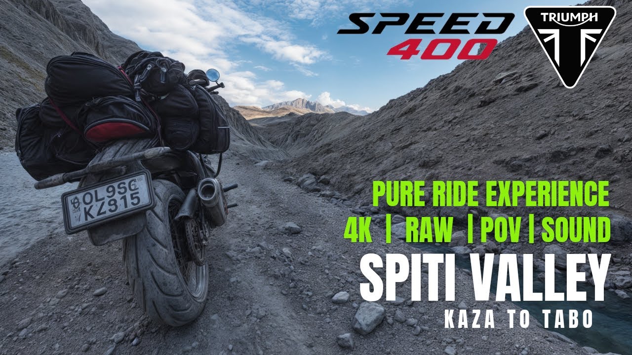 Spiti RAW 4K | Triumph Speed 400 | Scenic Views & Bike Sound | KAZA to Tabo | Pure Riding Experienc