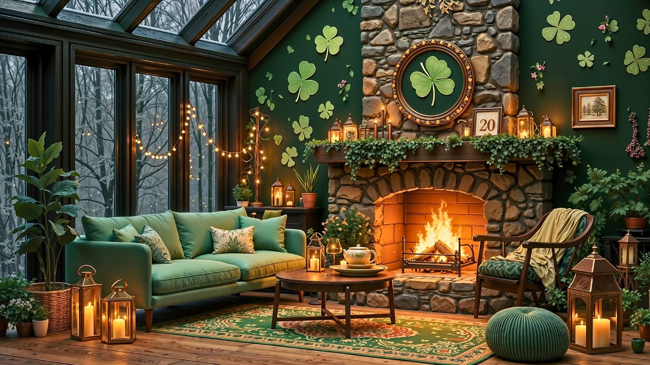 🍀✨ Happy St. Patrick&rsquo;s Day Jazz 2026 ☘️ Cozy Irish Pub Ambience | Lucky Clover Caf&eacute;, Fireplace Glow