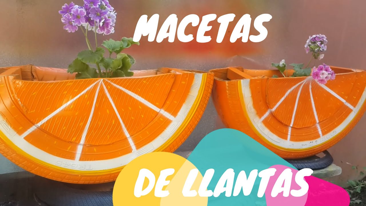 🍊como hacer macetas de llantas fácil - maceta de llanta con forma de naranja hecho de llantas