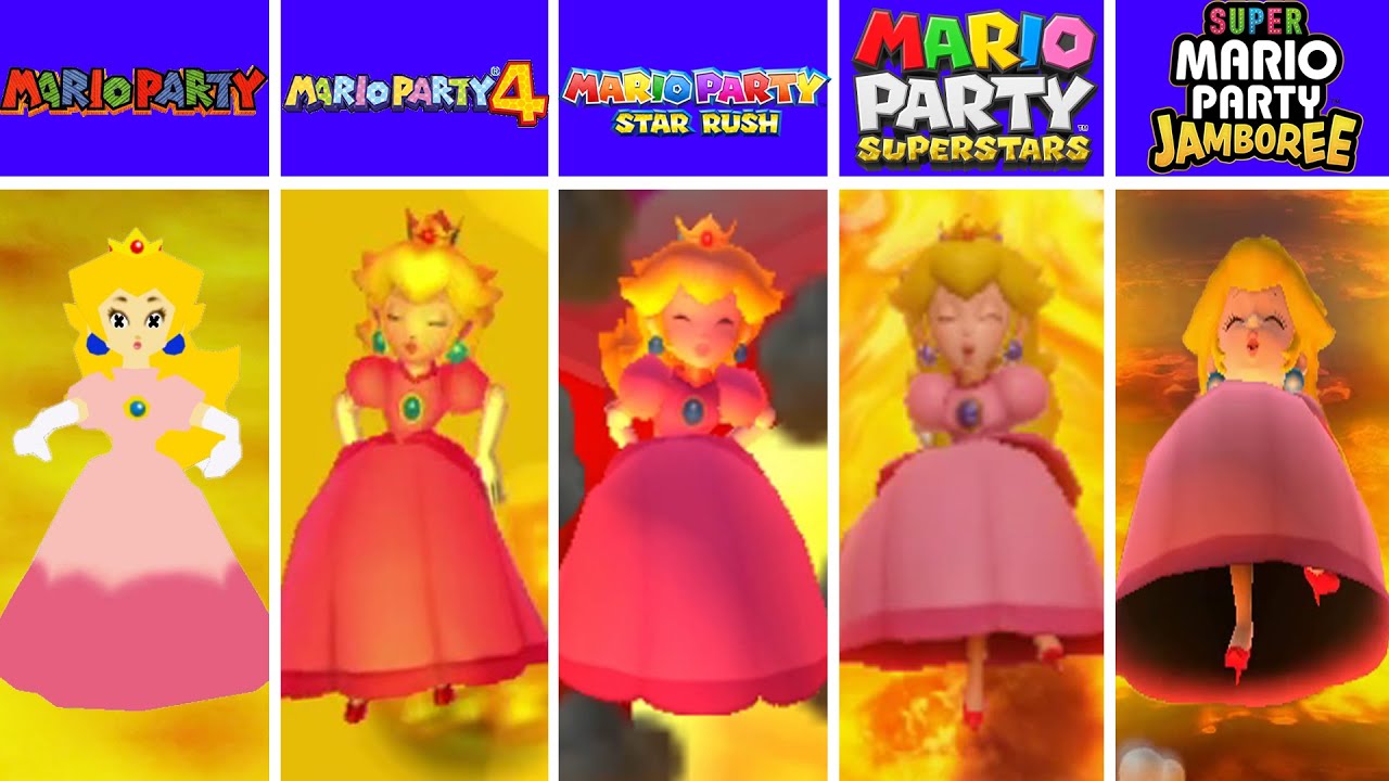Evolution of Peach Falling in Lava, losing Mario Party Games (1998-2025)