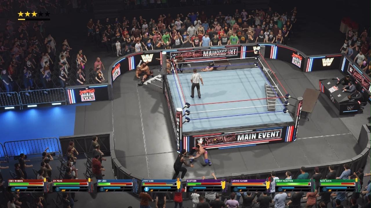 Cm punk and cody winning in a tag team mach in 2k25
