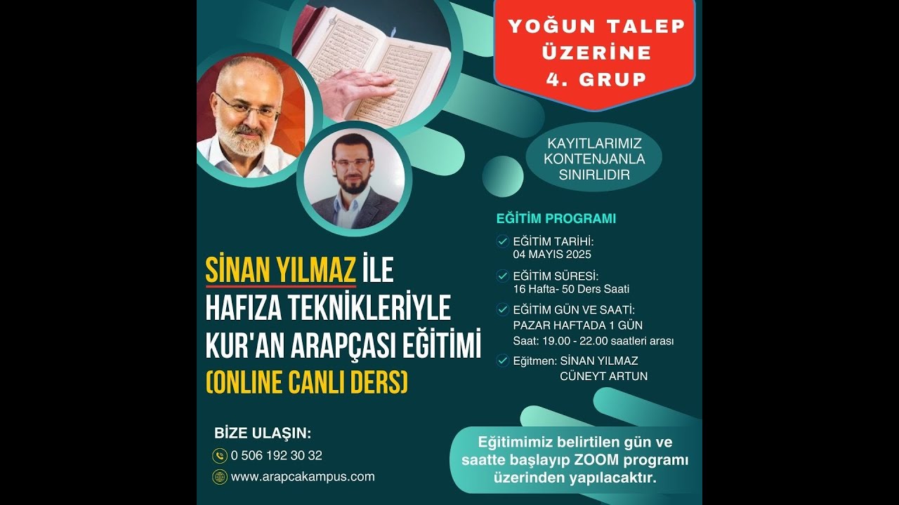 ONLINE HAFIZA TEKNİKLERİYLE KUR'AN ARAPÇASI EĞİTİMİ BİLGİLENDİRME VE SORU CEVAP - SİNAN YILMAZ