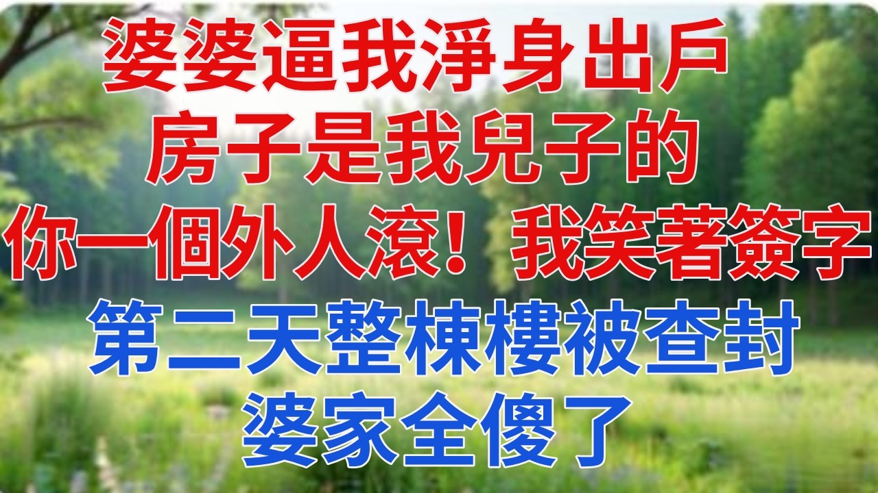 婆婆逼我淨身出戶：房子是我兒子的，你一個外人滾！我笑著簽字，第二天整棟樓被查封，婆家全傻了！#情感故事#故事#小說#婚姻#情感