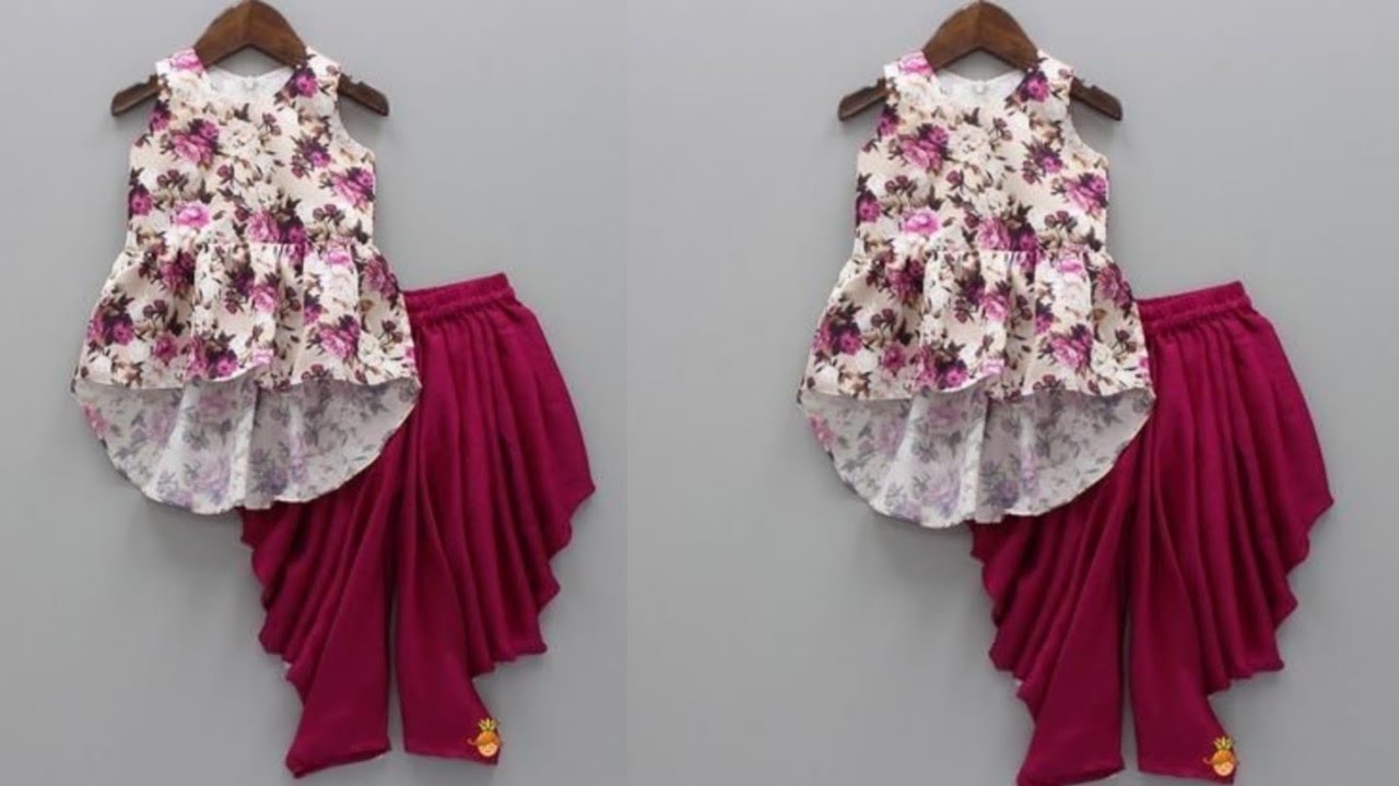5-6 Years Girl High-low Frock With Dhoti Salwar Full Cutting & Stittching 🪡🧵