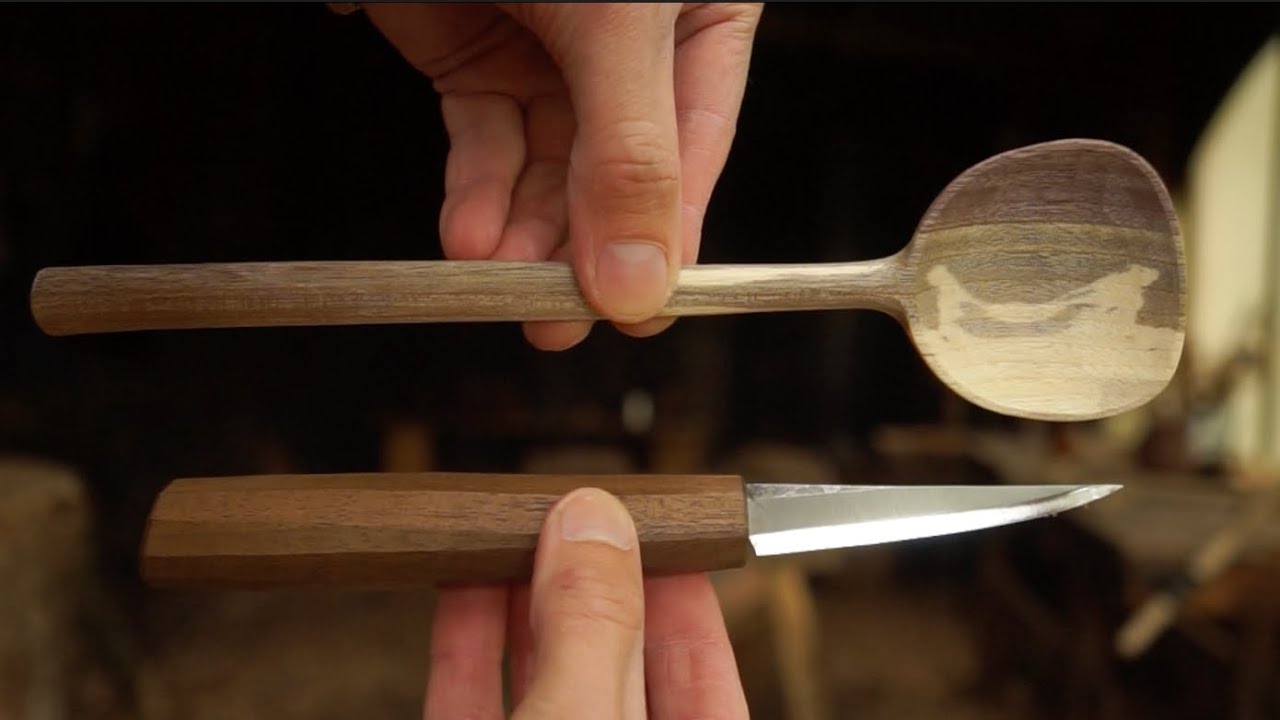 Спокойная резьба | Простая кухонная ложка из заготовки из сколотого черного ореха — множество вар...