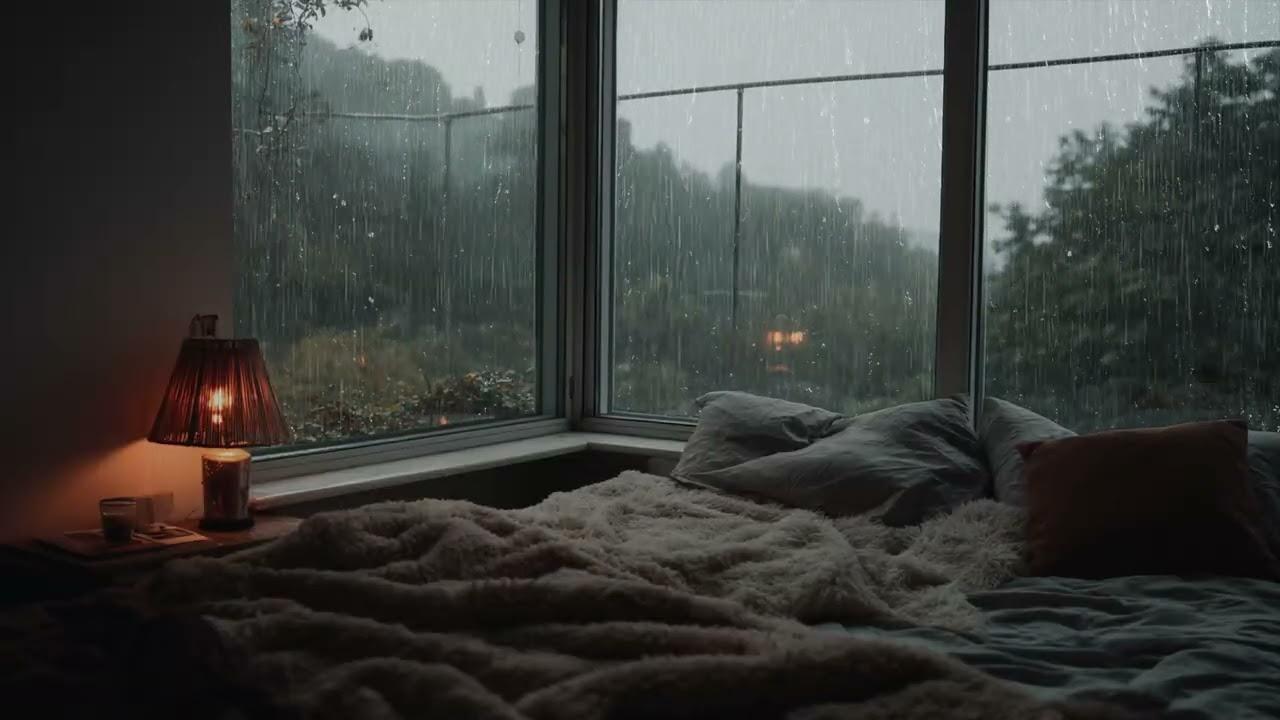 Mountain View Bedroom at Night 🌧️ Heavy Rain on Wooden Deck for Deep Relaxation
