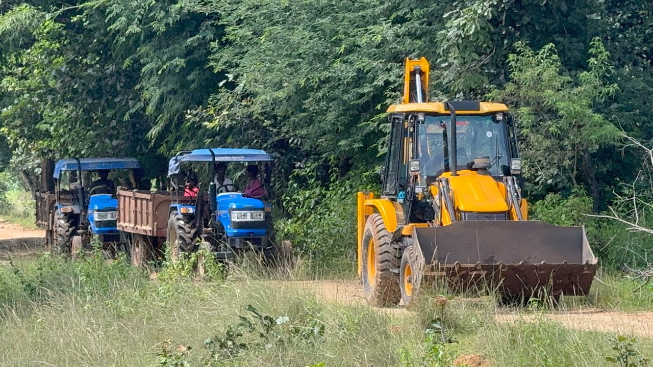 Sonalika Tractor JCB 3DX Going To River l JCB Backhoes Loader Sonalika DI 35 Tractor Trolley Loading