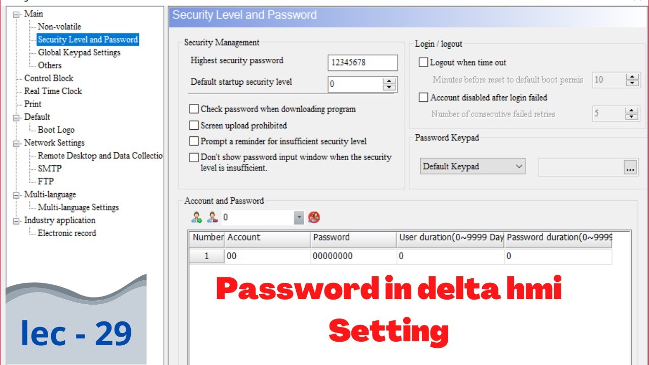 How to set password in delta hmi | password setting in delta HMI | Delta HMI password | hmi password