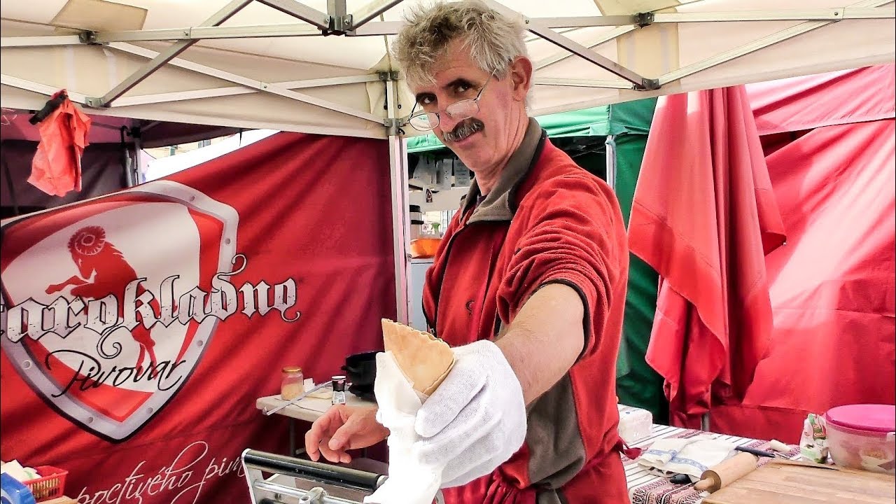 Thin Wafers From Slovakia Tasted in Prague, Czech Republic. Street Food