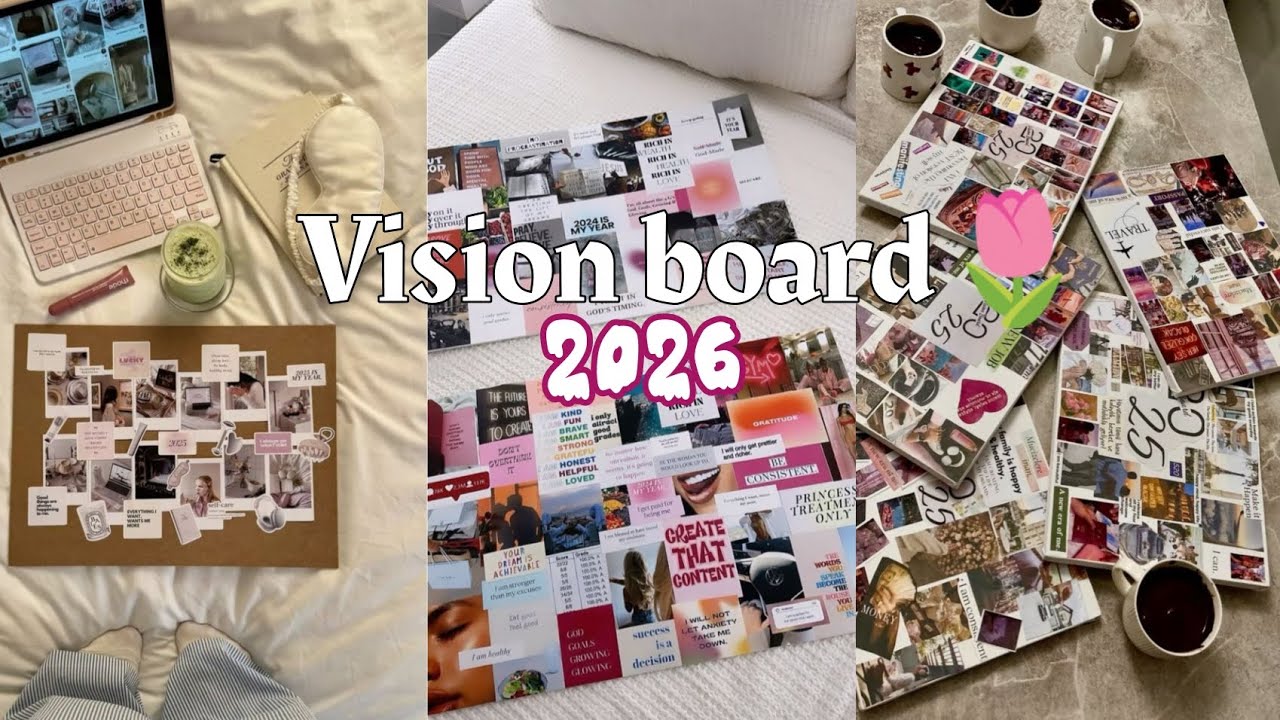 صنع لوحة اهداف لسنة 2026🌷🤭 ما اهدافي هذه السنة❔ كيف نصنع لوحة الاهداف ❔ vision board 🖇️🪴