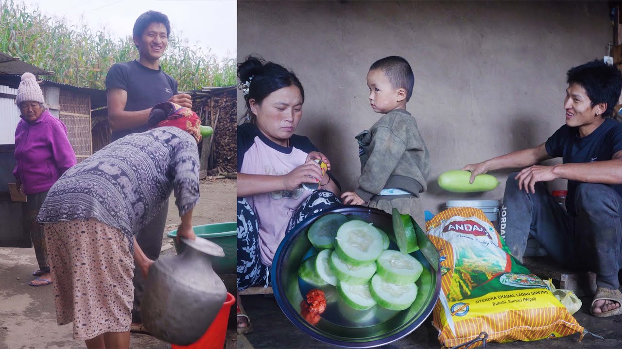 sanjip takes village food for his sons & wife jina from village | sanjip jina rai | village life
