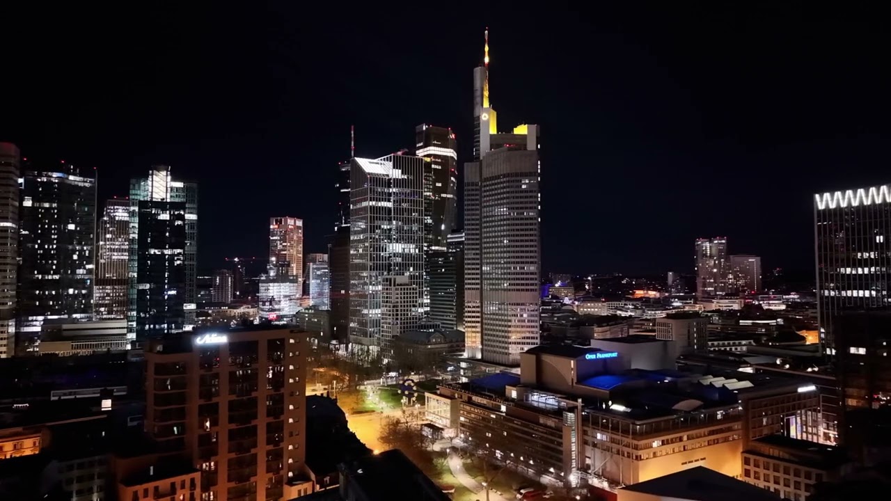 Frankfurt Germany at Night 🇩🇪 | Cinematic Drone Flight Over the Skyline (4K)