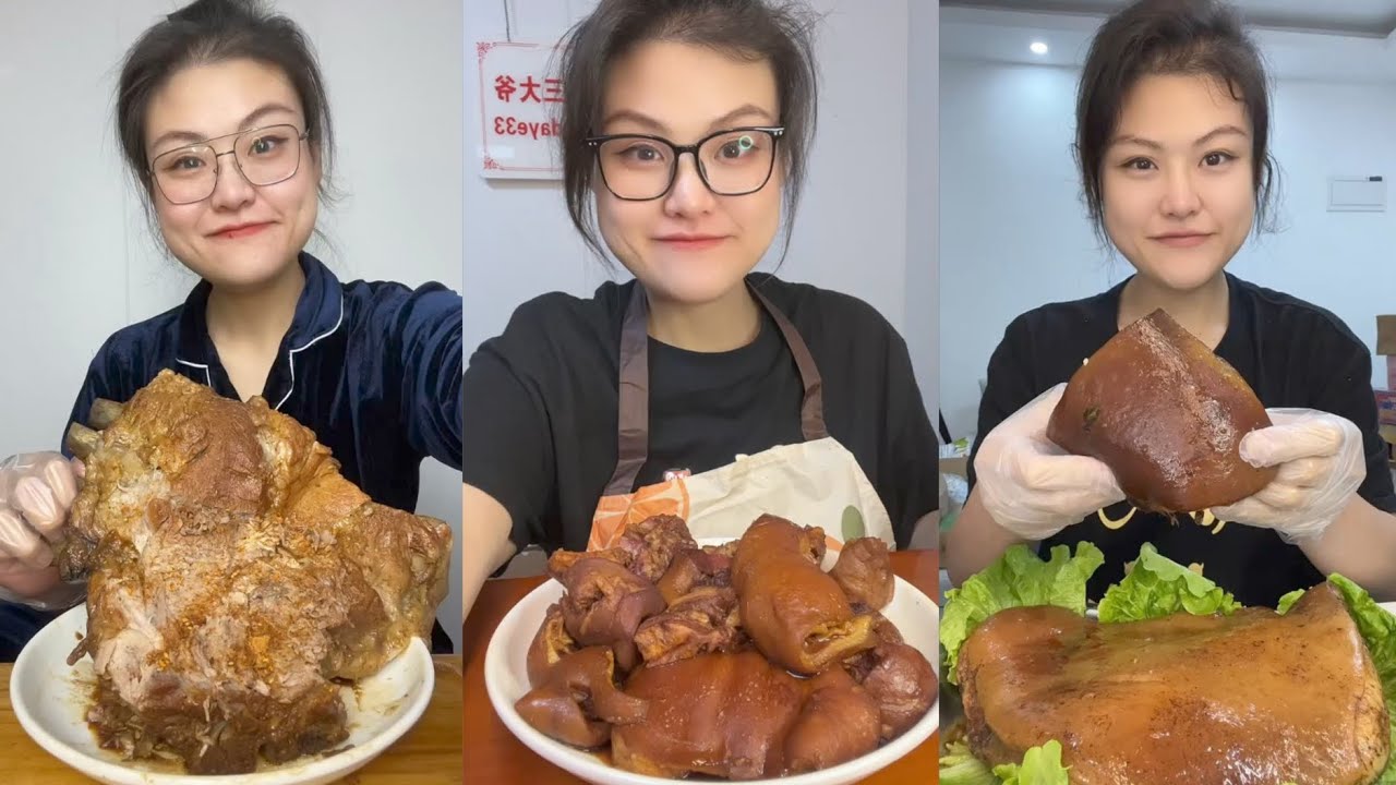 Mukbang Challenge:Eat cow tongue belly rib belly pork skin roll 🥐#mukbang #yummyfood  #eatingsounds