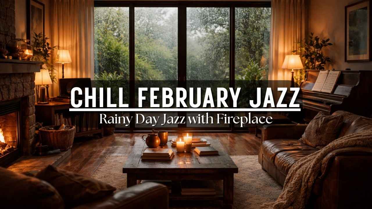 Rainy Cafe Jazz 🌧️ Fireplace Warmth & Gentle Piano for Work & Relaxation