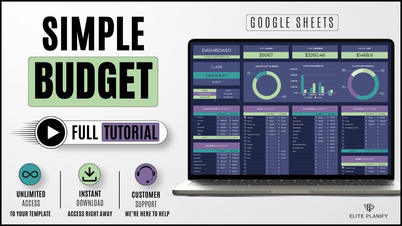 Simple Budget Template Google Sheets Tutorial (Dark Mode) | How to Use (Simple & ADHD-Friendly)