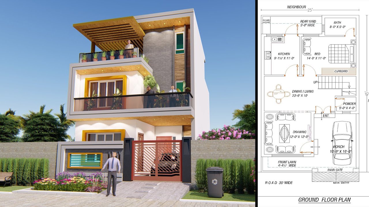 5 Marla House Plan | 25x45 Plan | 4BHK Tiny House