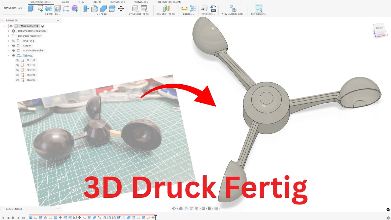 Fusion Tutorial Windmesser für den 3D Druck