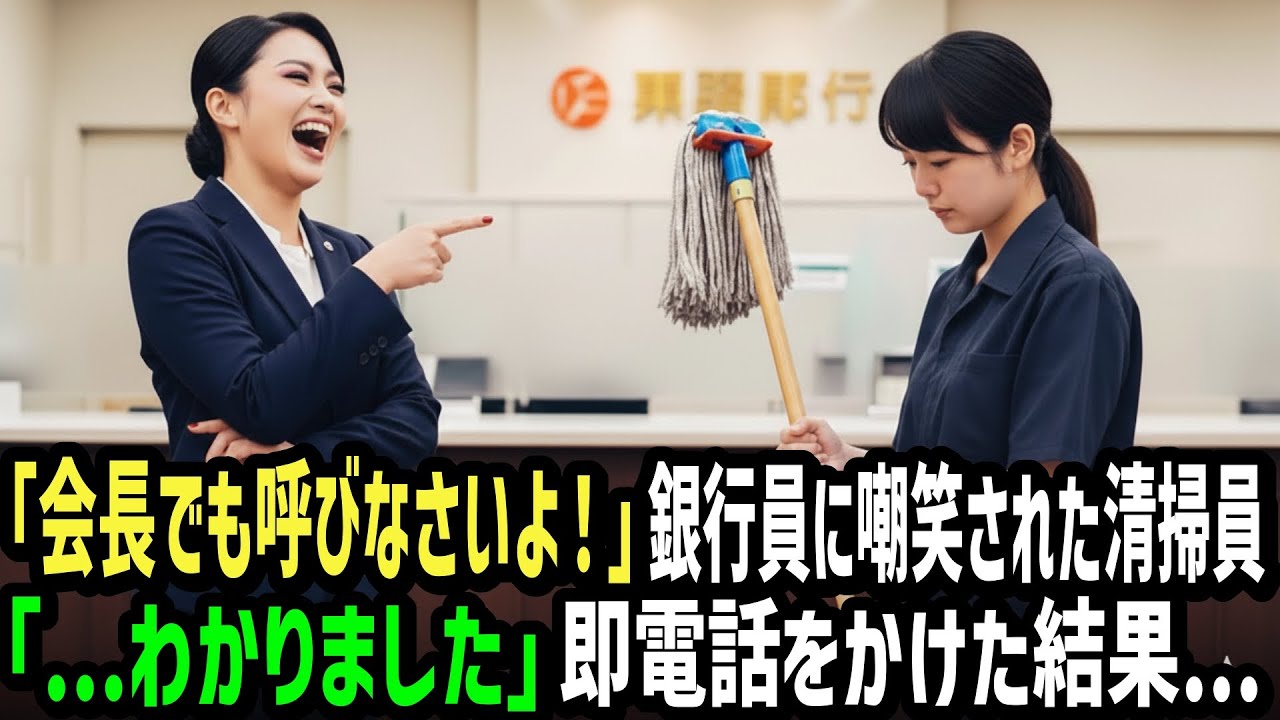 「私の父は頭取よ？悔しいなら会長でも呼んでみなさいよ」銀行員に馬鹿にされた清掃員の女性。「…わかりました」と即電話をかけた結果…