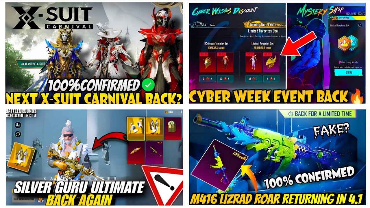 M4 LIZARD ROAR🔥IN CYBER WEEK BGMI🤔| BGMI NEXT ULTIMATE SET 4.1😍| X-SUIT CARNIVAL 4.1😱 | MYTHIC FORGE