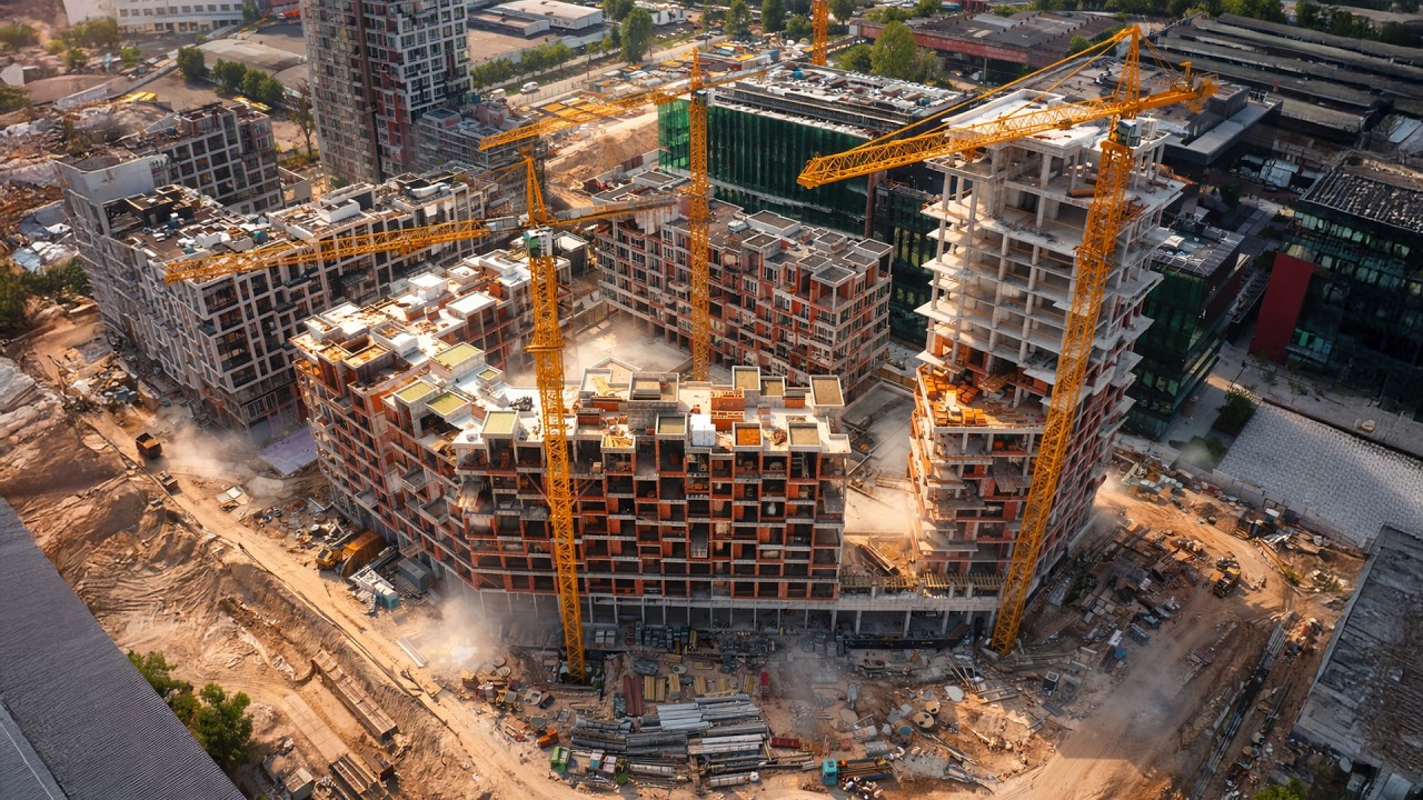 High Rise Construction from Drone | Concrete Pouring, Cranes & Building Progress