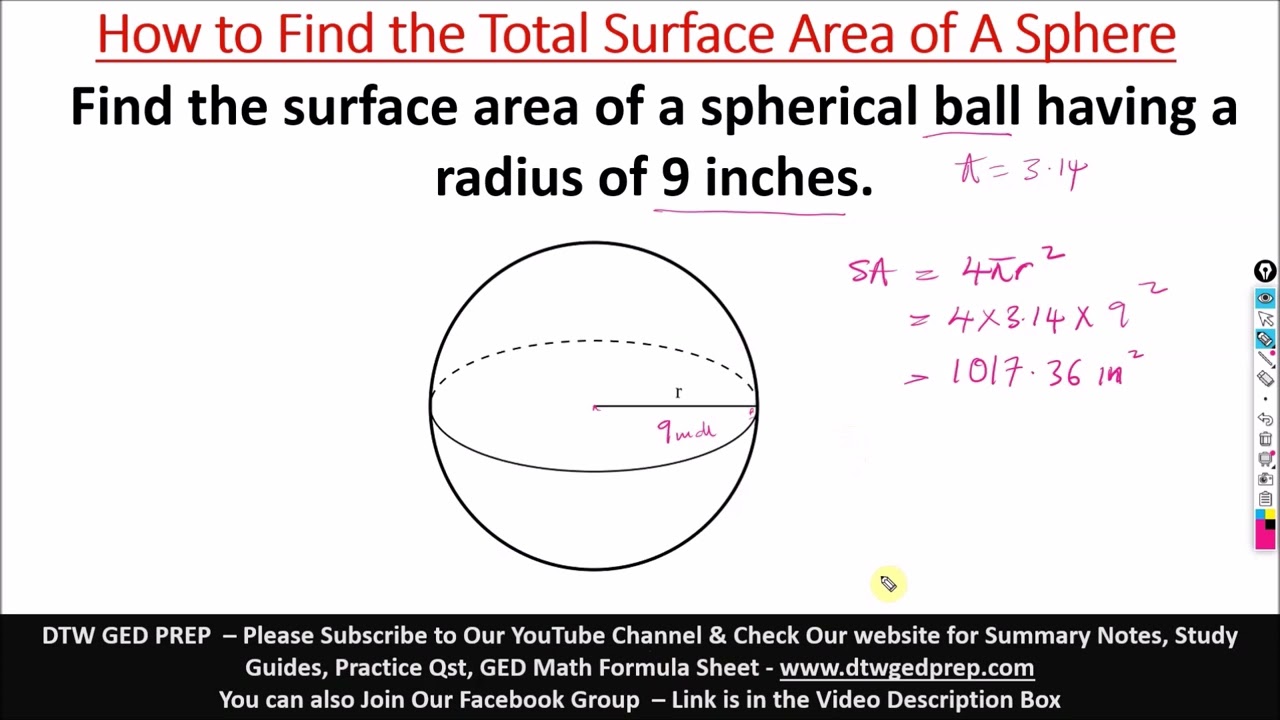 How to find the Surface Area of A Sphere - GED Math Test Crash Course