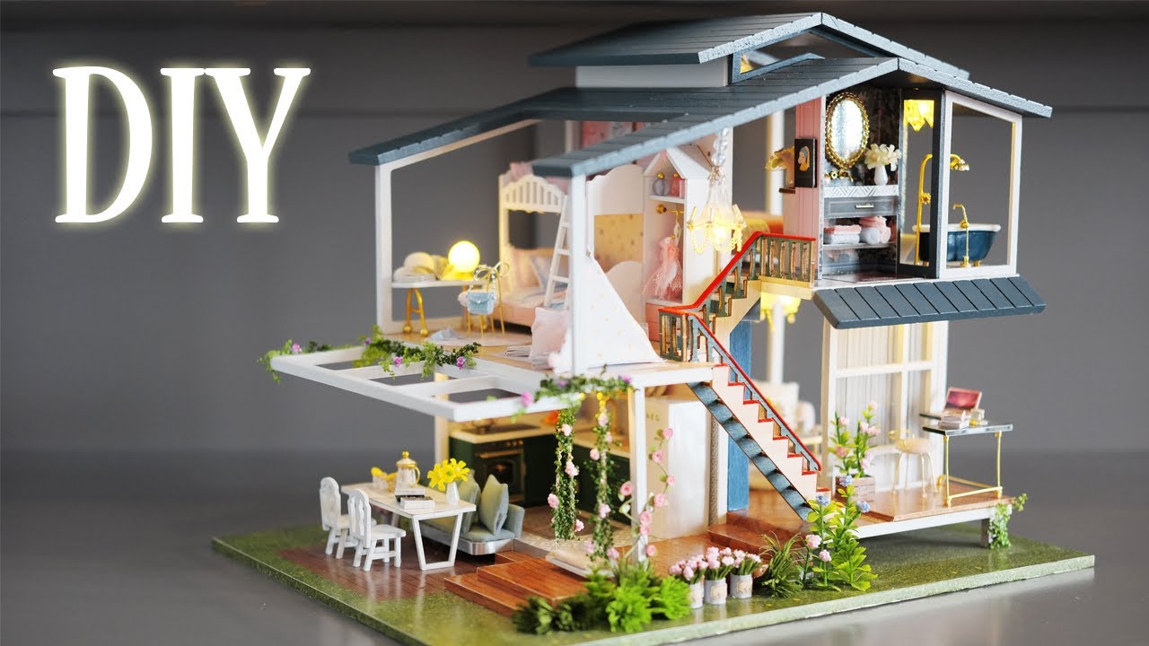 DIY Miniature Dollhouse Kit || Monet Garden - Villa With Garden- Relaxing Satisfying Video