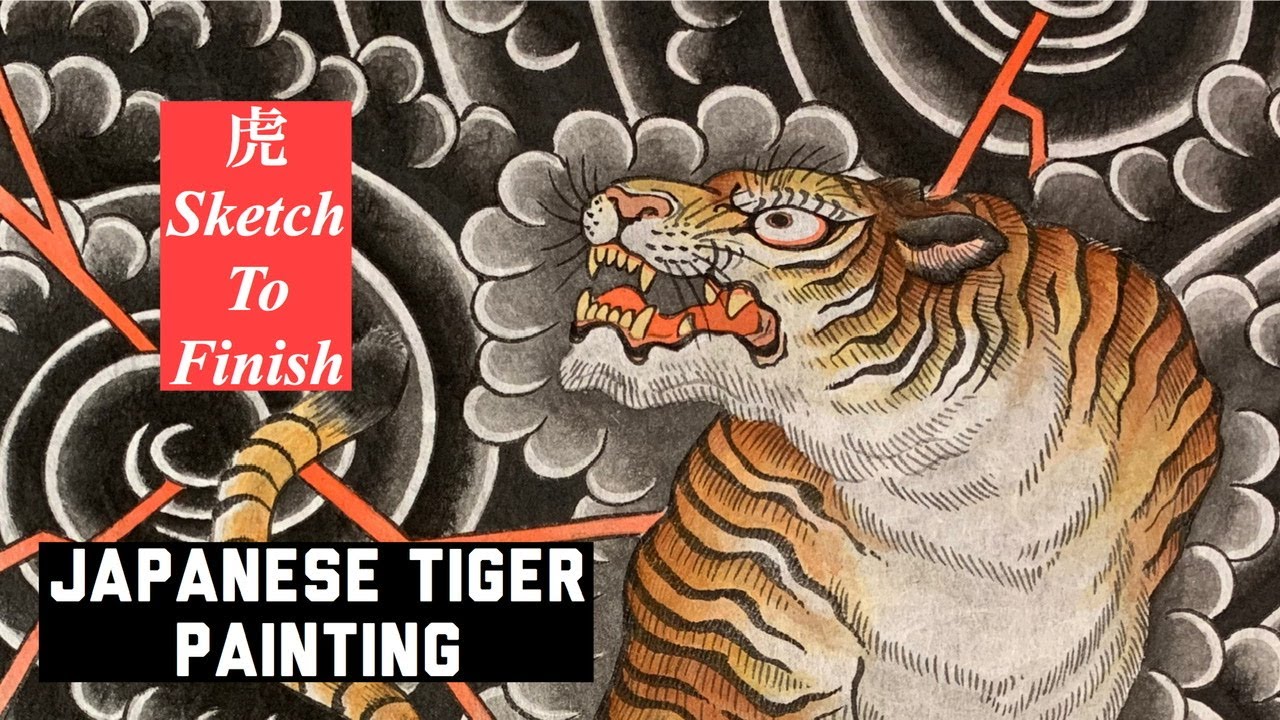How I paint Japanese tiger 虎描いてみた