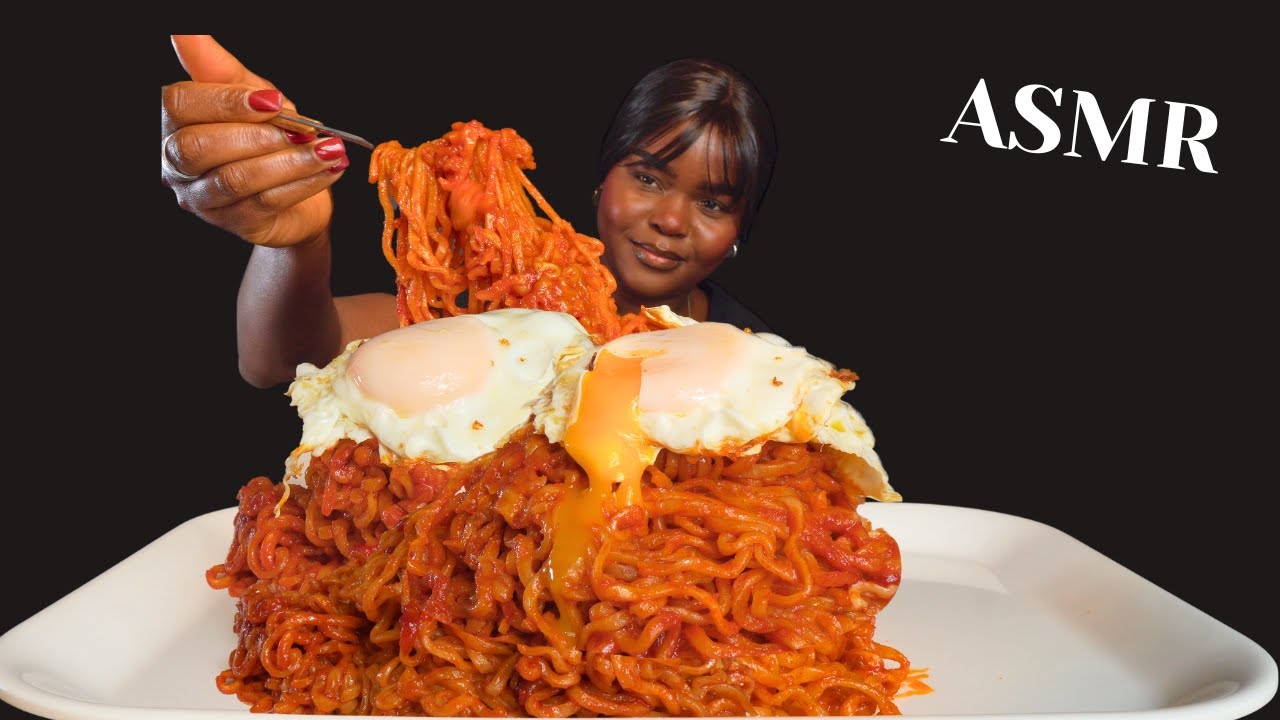 ASMR SPICY NOODLES & FRIED SUNNY SIDE UP EGG  MUKBANG (NO Talking) |Sticky Eating Sounds Vikky ASMR
