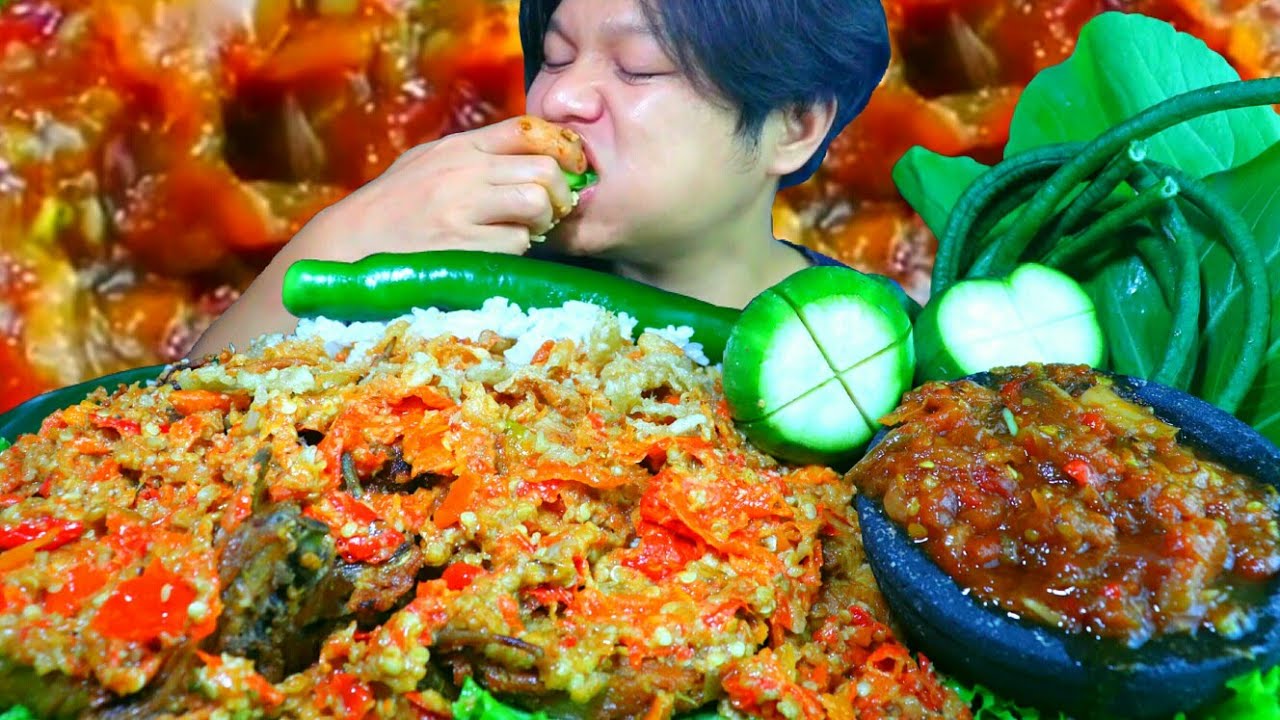 MUKBANG AYAM GEPUK PEDAS || EATING SPICY CHICKEN GEPUK || MUKBANG SAMBAL || MUKBANG INDONESIA