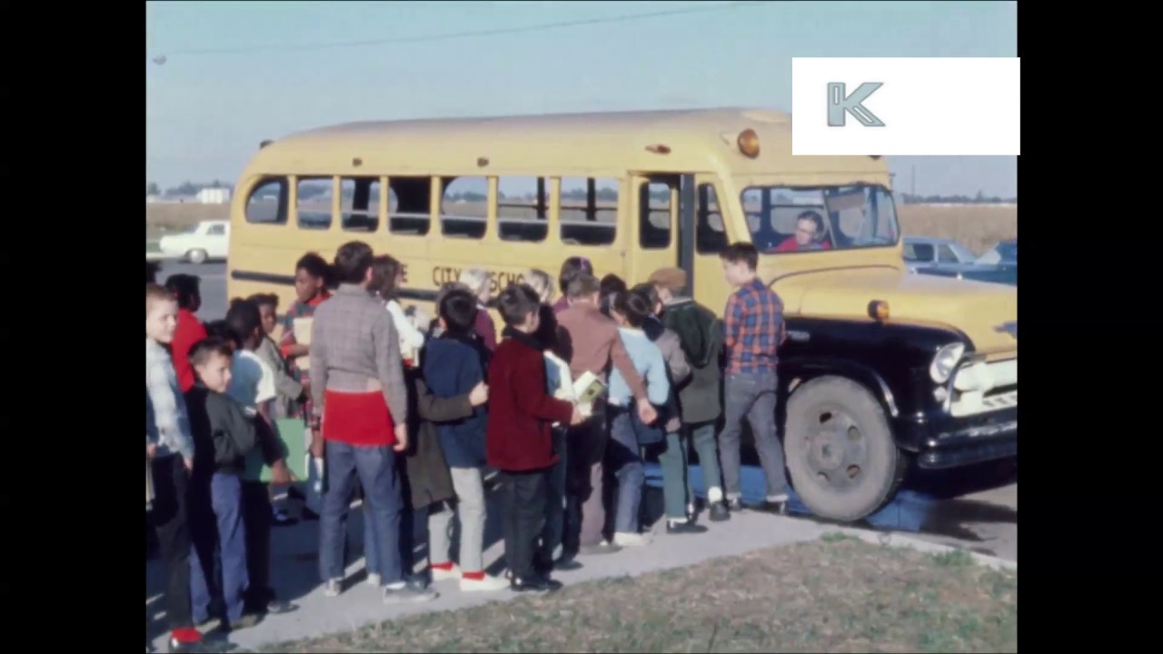 1950s, 1960s USA Yellow School Bus, Americana, HD from 16mm Color