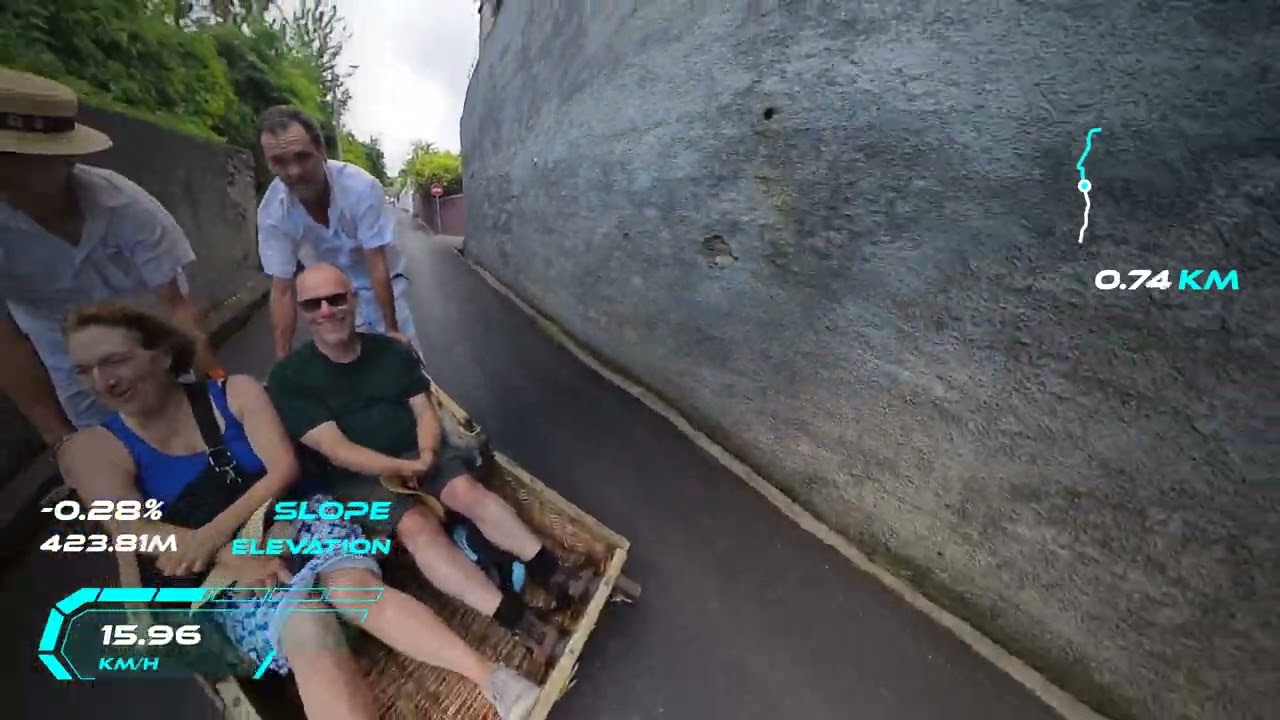 Sledge Ride in a wicker basket from Monte to Funchal Madeira recoded using Insta360 X3
