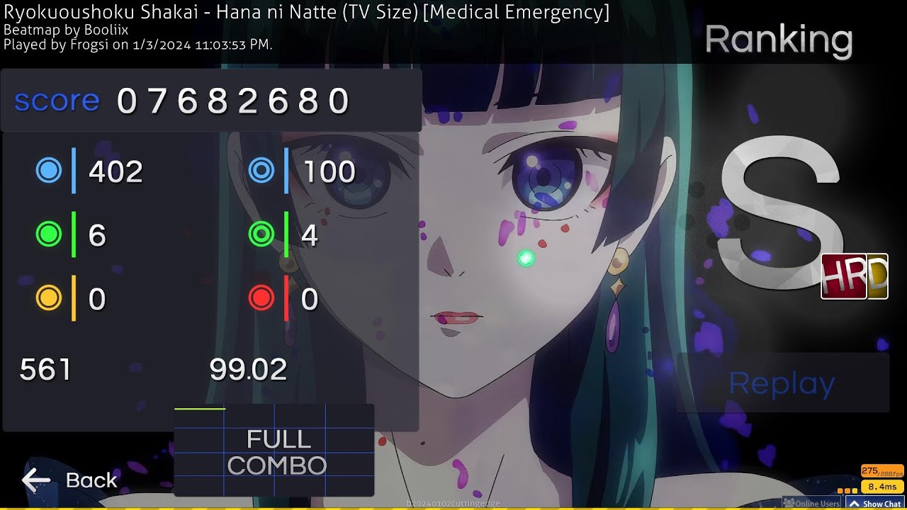 osu! | Ryokuoushoku Shakai - Hana ni Natte (TV Size) [Medical Emergency] 6.45☆ +HDHR FC